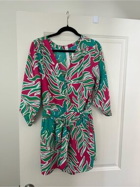 Southern Rock Fuchsia, Teal & Green Leaf Print Dress